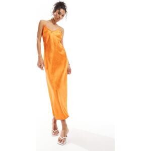Miss Selfridge Women's Orange Satin Jacquard Strap Back Maxi Slip Dress Size 4